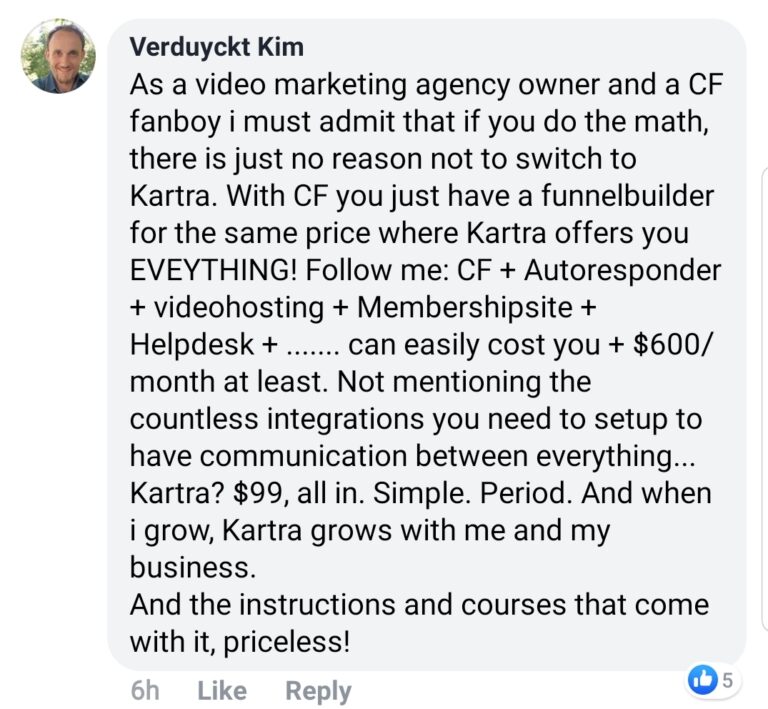 Clickfunnels vs Kartra Pricing Testimonial