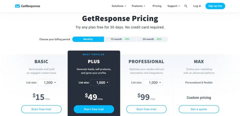 GetResponse Pricing