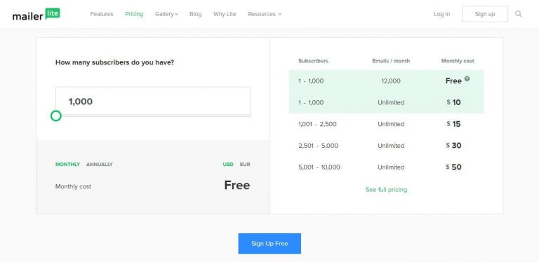 MailerLite Pricing